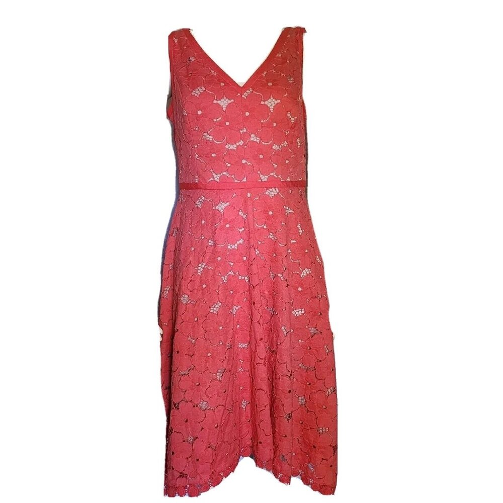 Adrianna Papell Dress Womens 8 Pink Floral Lace Overlay Sleeveless V Neck Spring